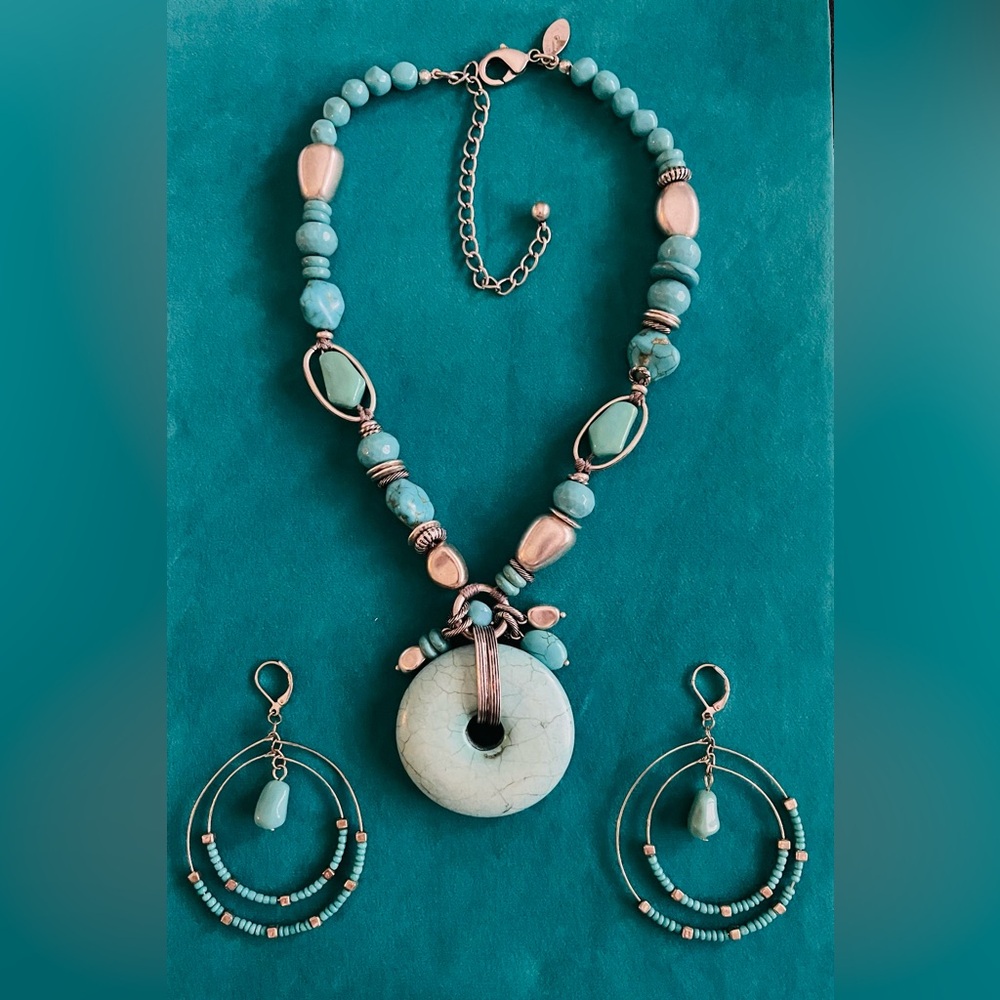 Chicos turquoise and silver pendant necklace/ earrings